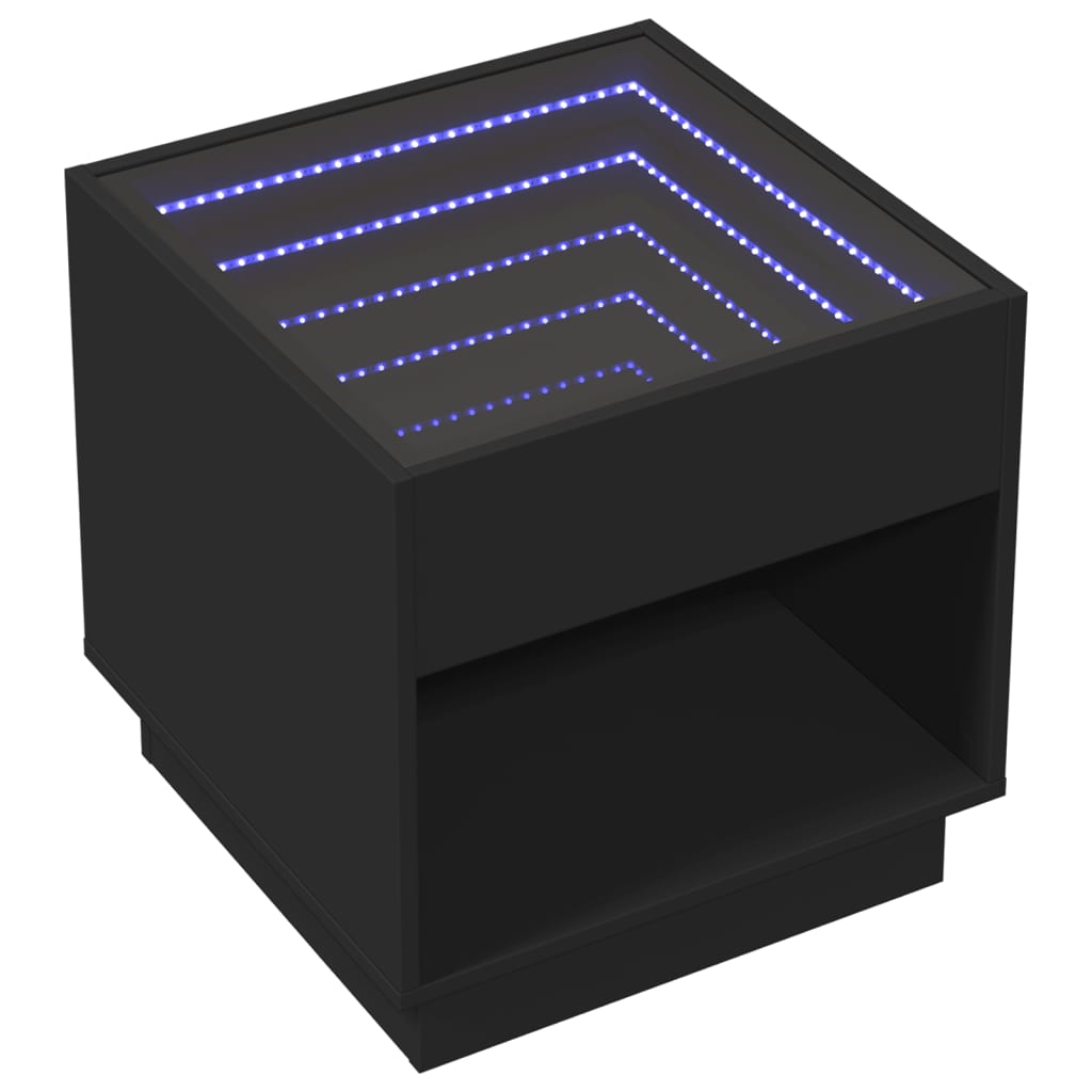 Sängbord Nattduksbord Svart med Infinity LEDs 50x50x50 cm