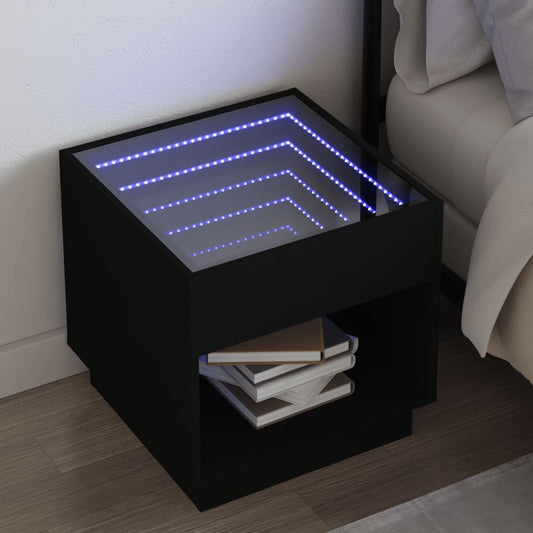 Sängbord Nattduksbord Svart med Infinity LEDs 50x50x50 cm