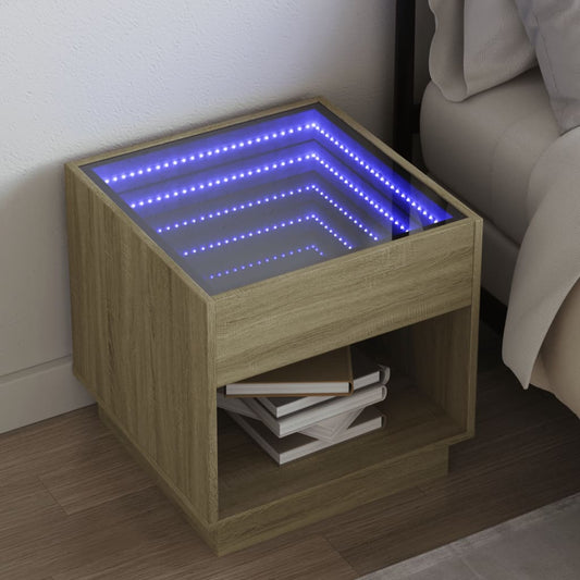 Sängbord Nattduksbord Sonoma Ek med Infinity LEDs 50x50x50 cm