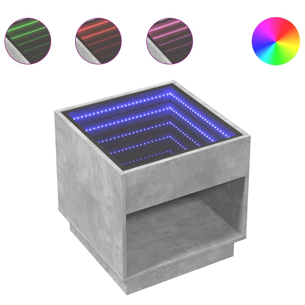 Sängbord Nattduksbord Betonggrå Nattduksbord med Infinity LEDs 50x50x50 cm