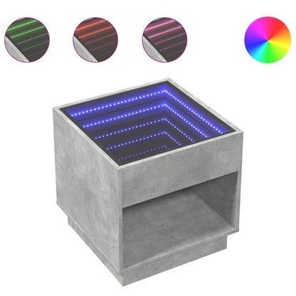 Sängbord Nattduksbord Betonggrå Nattduksbord med Infinity LEDs 50x50x50 cm