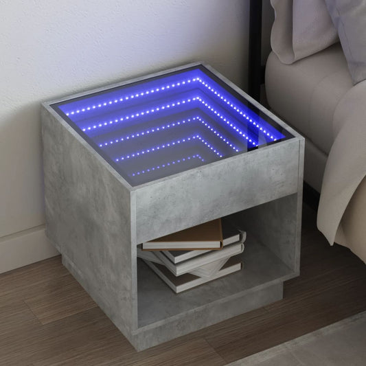 Sängbord Nattduksbord Betonggrå Nattduksbord med Infinity LEDs 50x50x50 cm