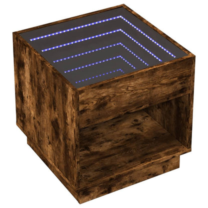 Sängbord Nattduksbord Rökfärgad Ek med Infinity LEDs 50x50x50 cm