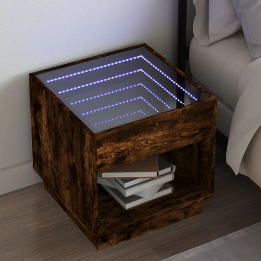 Sängbord Nattduksbord Rökfärgad Ek med Infinity LEDs 50x50x50 cm