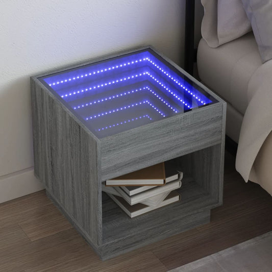 Sängbord Nattduksbord Sonoma Grå med Infinity LEDs 50x50x50 cm