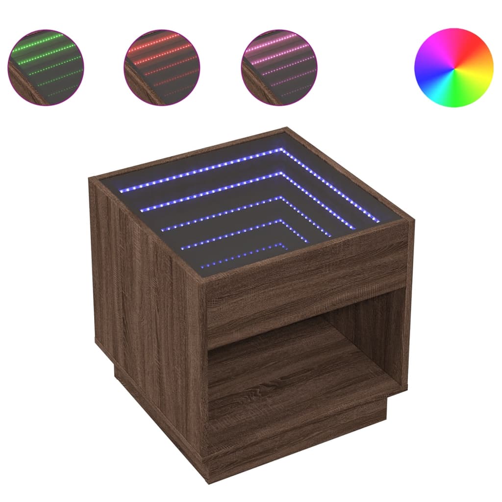 Sängbord Nattduksbord Brun med Infinity LEDs 50x50x50 cm