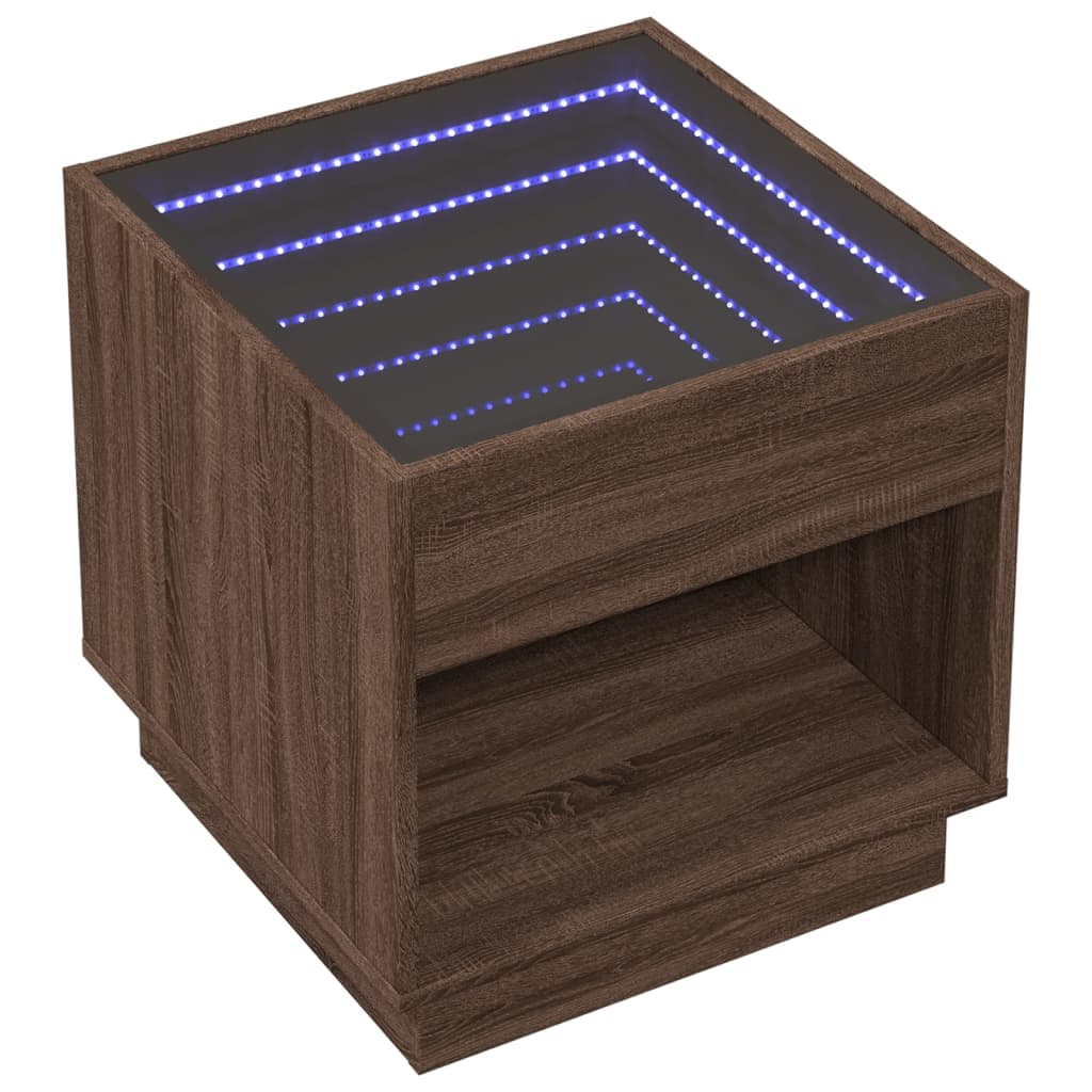 Sängbord Nattduksbord Brun med Infinity LEDs 50x50x50 cm