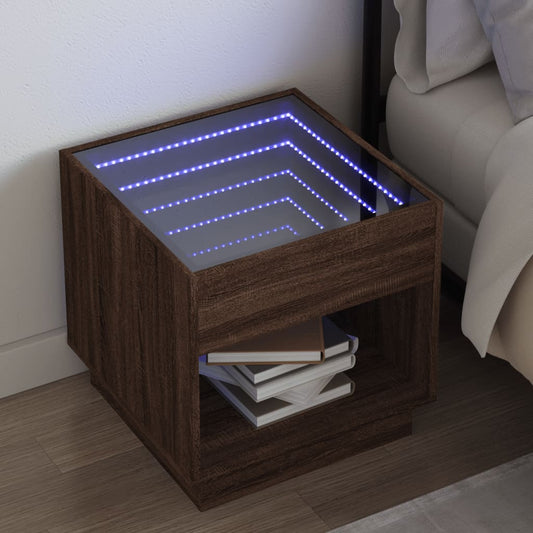 Sängbord Nattduksbord Brun med Infinity LEDs 50x50x50 cm