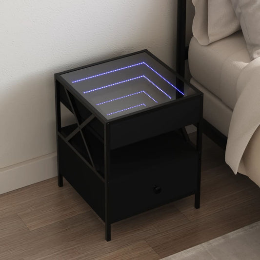 Sängbord Nattduksbord Svart med Infinity LEDs 40x40x51 cm