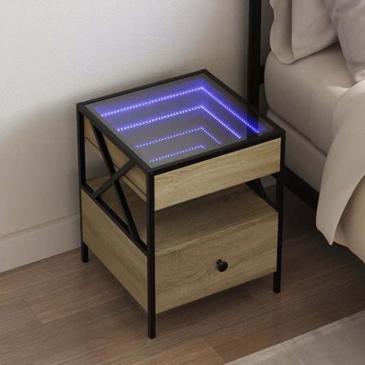 Sängbord Nattduksbord Sonoma Ek med Infinity LEDs 40x40x51 cm