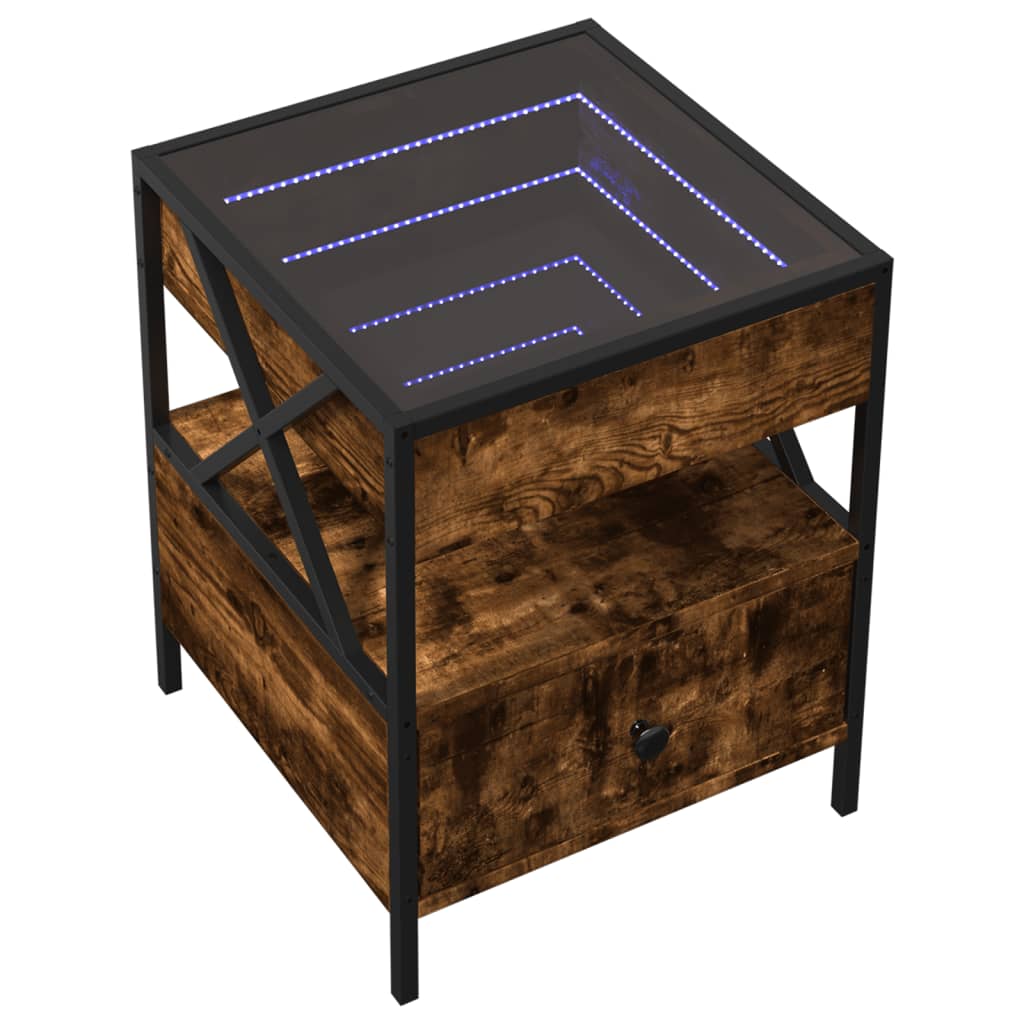 Sängbord Nattduksbord Rökfärgad Ek med Infinity LEDs 40x40x51 cm