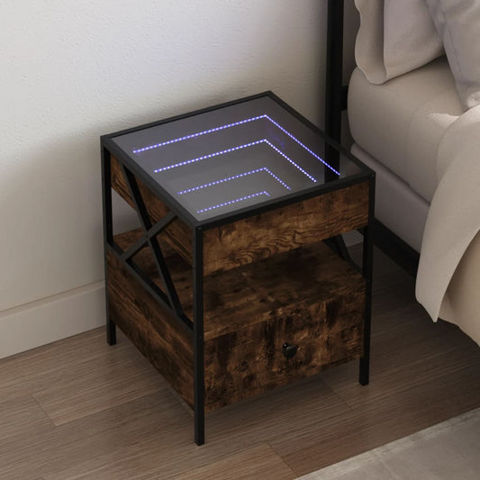 Sängbord Nattduksbord Rökfärgad Ek med Infinity LEDs 40x40x51 cm