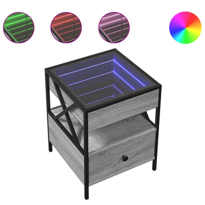 Sängbord Nattduksbord Sonoma Grå med Infinity LEDs 40x40x51 cm