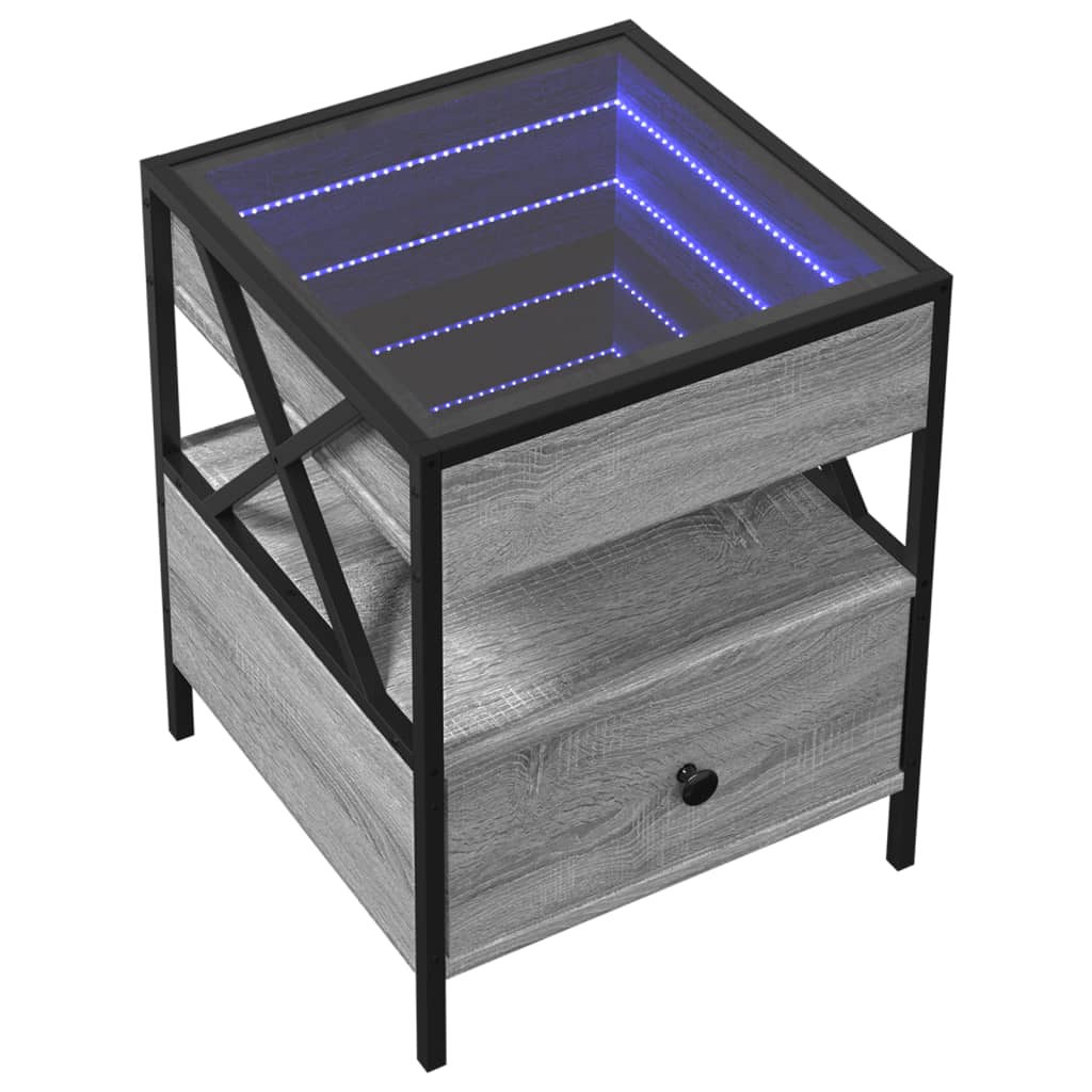 Sängbord Nattduksbord Sonoma Grå med Infinity LEDs 40x40x51 cm