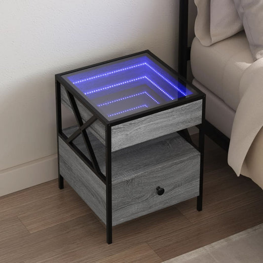 Sängbord Nattduksbord Sonoma Grå med Infinity LEDs 40x40x51 cm