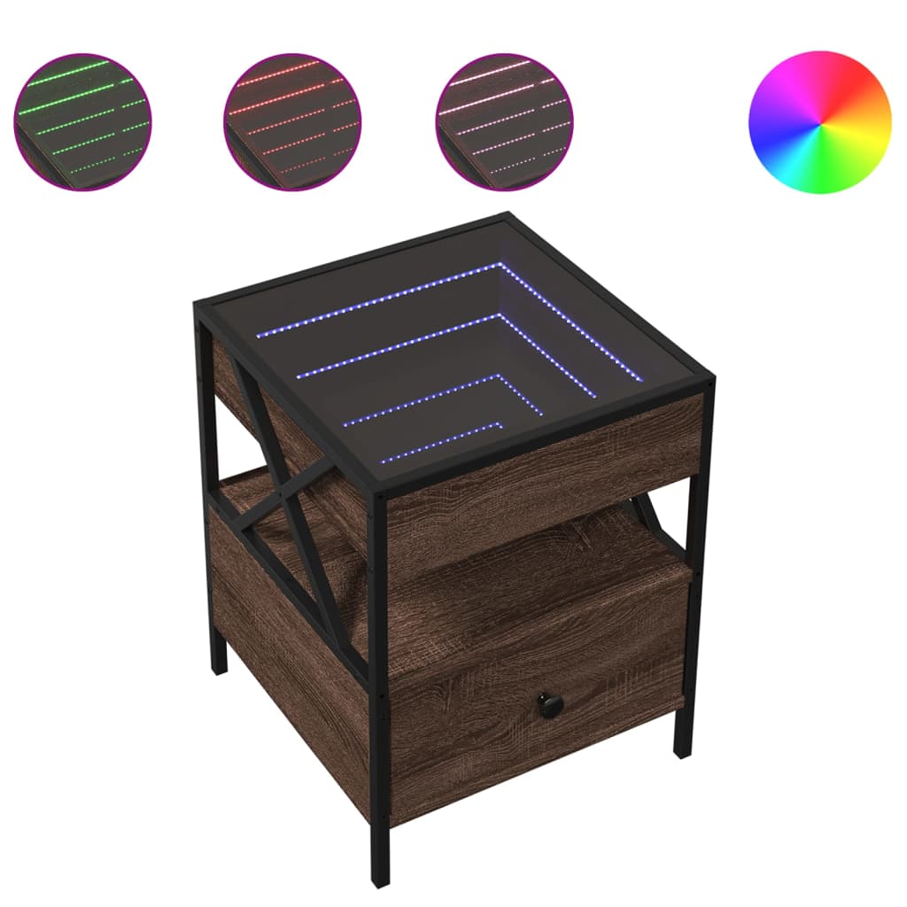 Sängbord Nattduksbord Brun med Infinity LEDs 40x40x51 cm