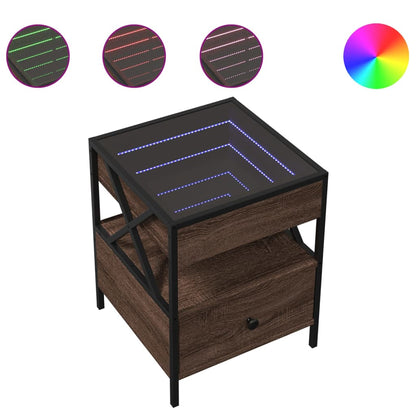 Sängbord Nattduksbord Brun med Infinity LEDs 40x40x51 cm