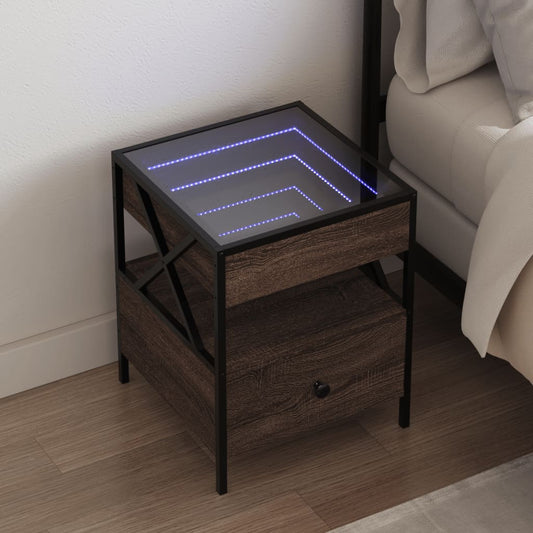 Sängbord Nattduksbord Brun med Infinity LEDs 40x40x51 cm