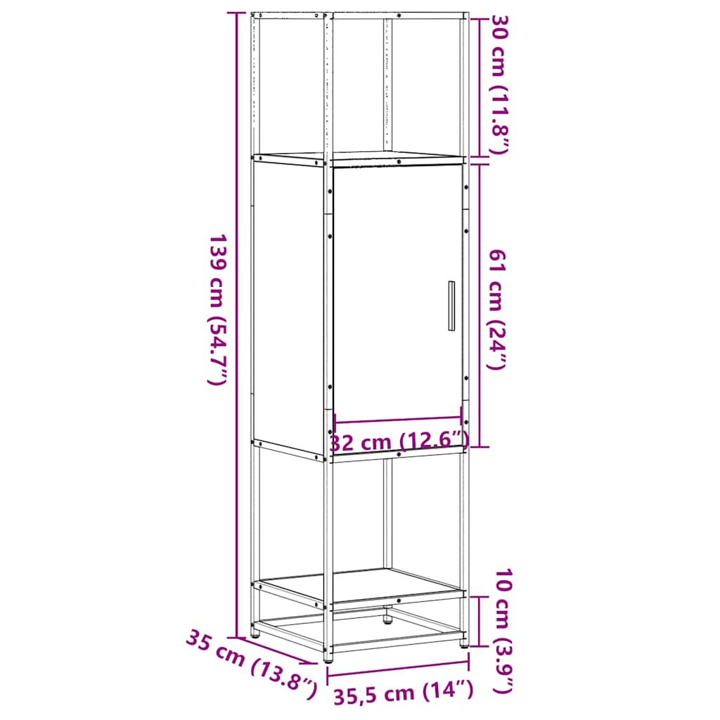 Skåp Sonoma Ek 35,5x35x139 cm metall