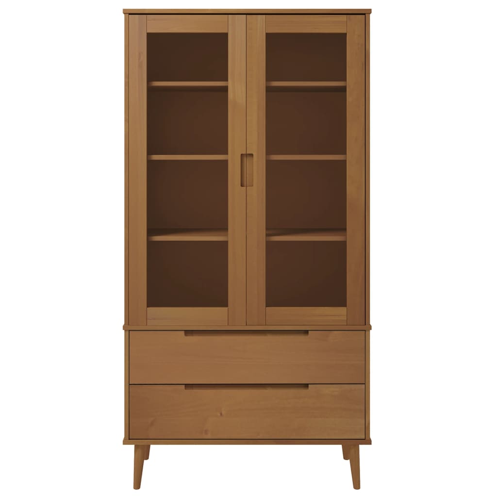 Vitrinskåp MOLDE Brun 90x35x175 cm massiv furu