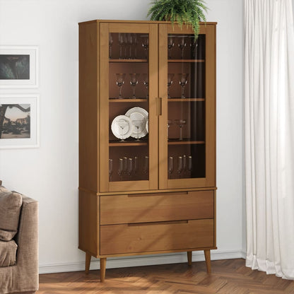 Vitrinskåp MOLDE Brun 90x35x175 cm massiv furu