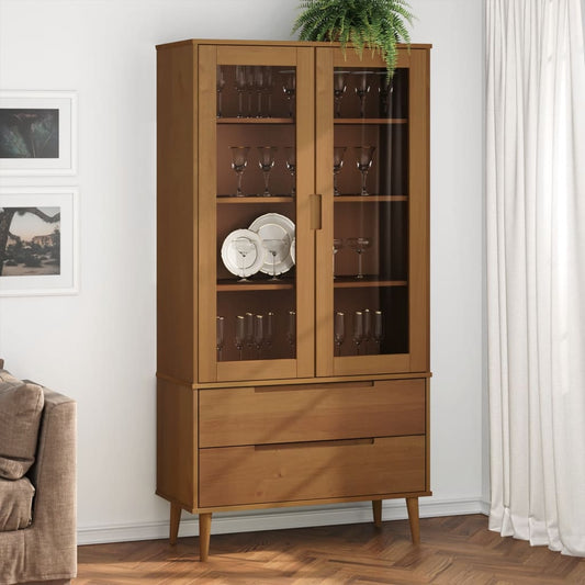 Vitrinskåp MOLDE Brun 90x35x175 cm massiv furu