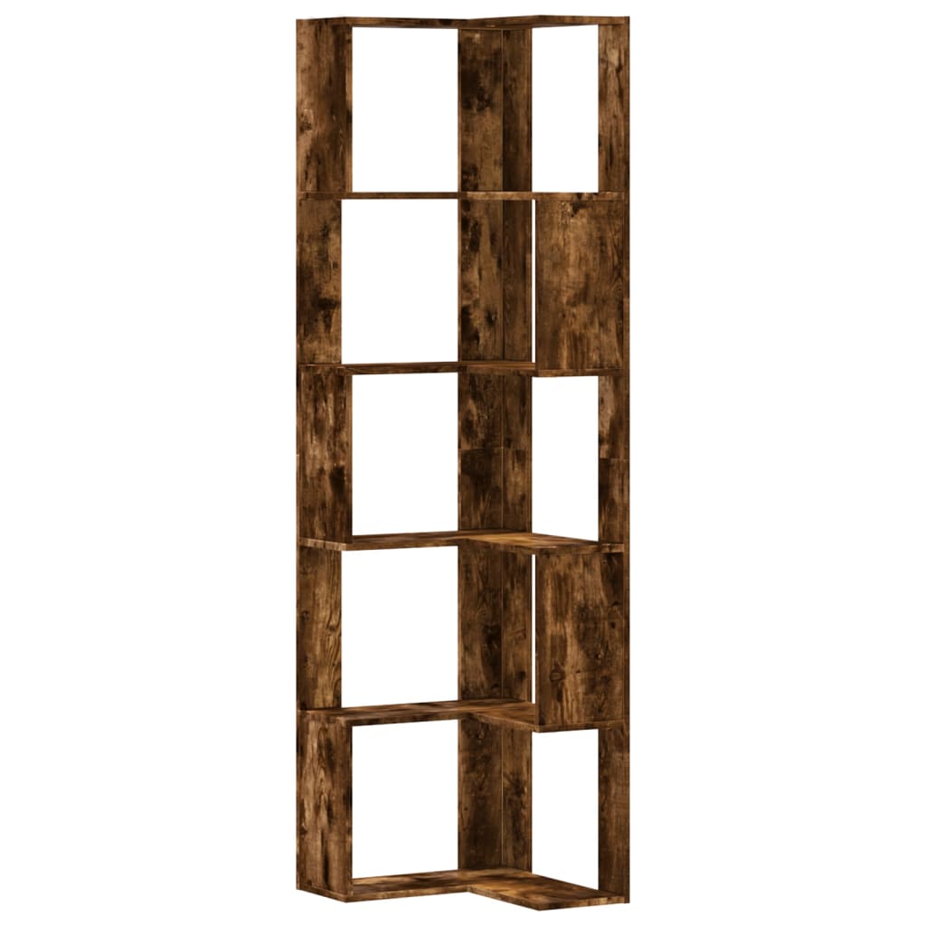 Hörnhylla Rökfärgad Ek 5 hyllplan 50x50x179 cm