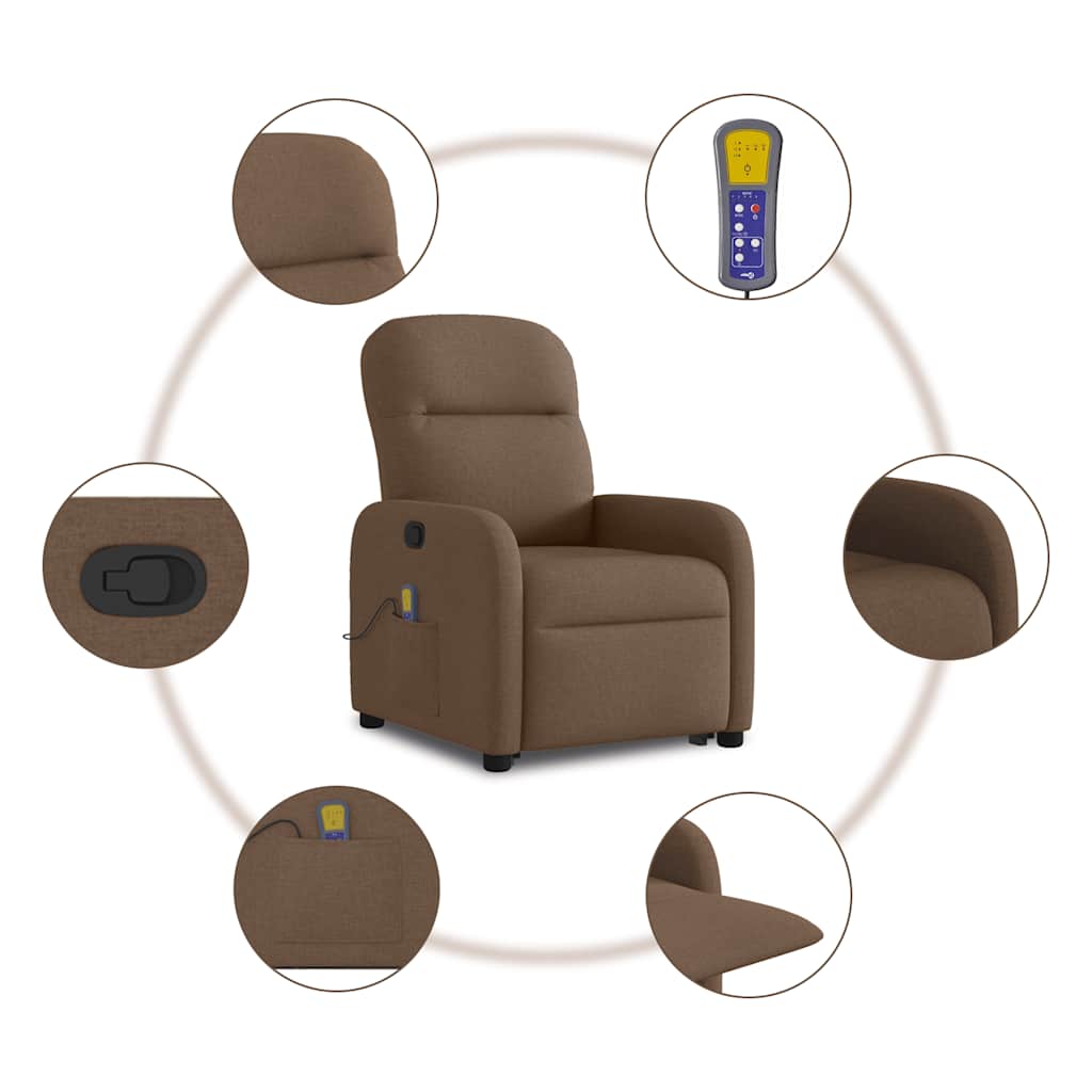 Elektrisk Massagefåtölj Brun med uppresningshjälp tyg
