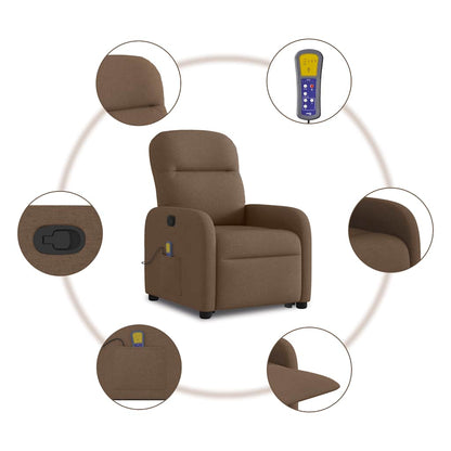 Elektrisk Massagefåtölj Brun med uppresningshjälp tyg