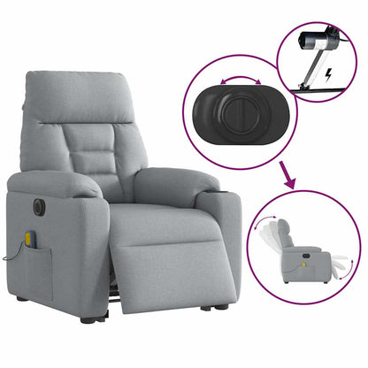 Elektrisk Massagefåtölj Ljusgrå med uppresningshjälp tyg