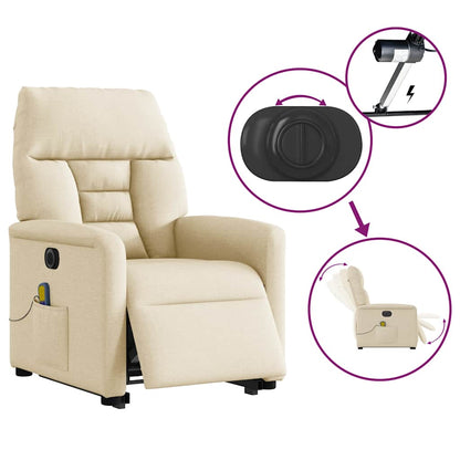 Elektrisk Massagefåtölj Gräddvit med uppresningshjälp tyg