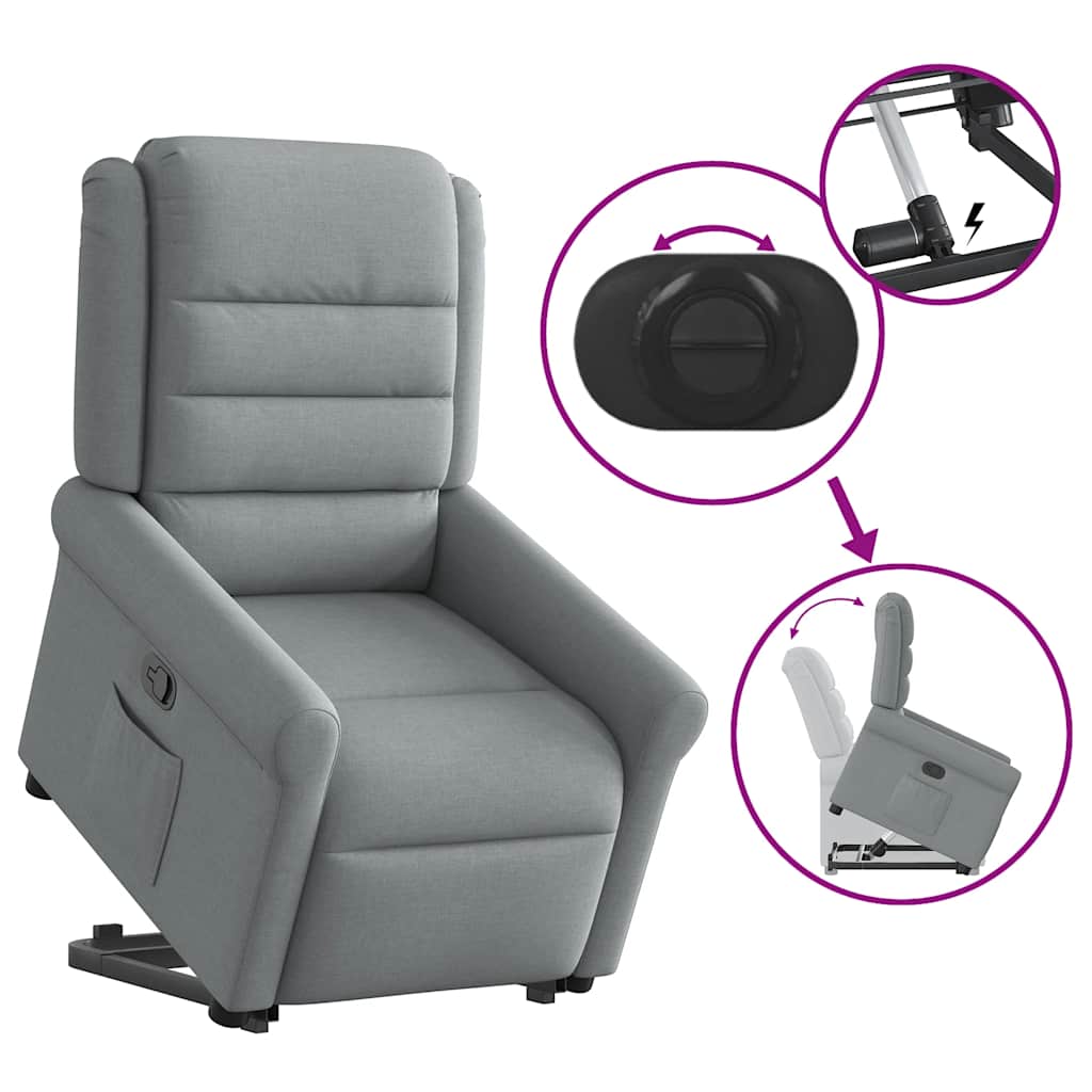 Fåtölj Ljusgrå Reclinerfåtölj med uppresningshjälp tyg