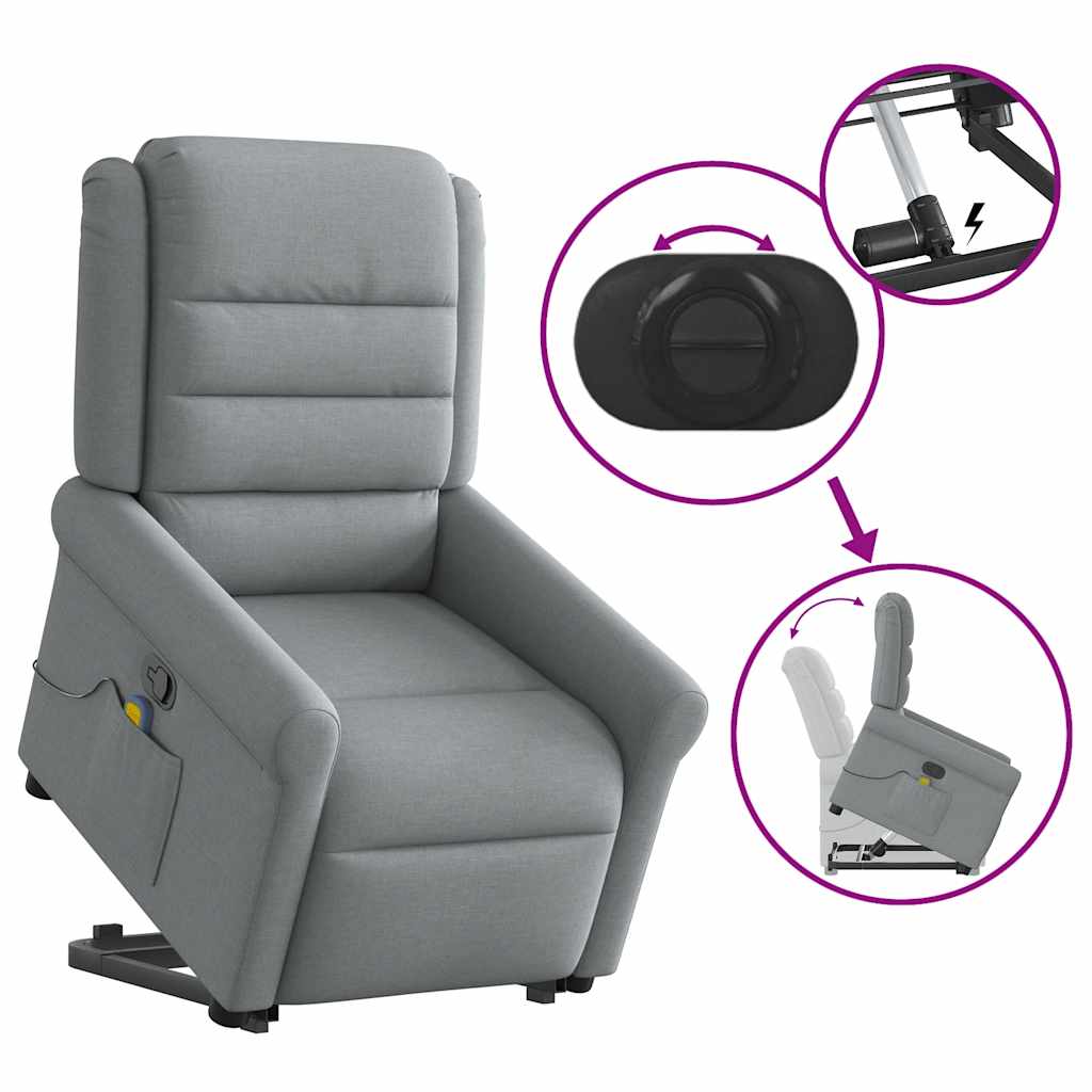 Elektrisk Massagefåtölj Ljusgrå med uppresningshjälp tyg