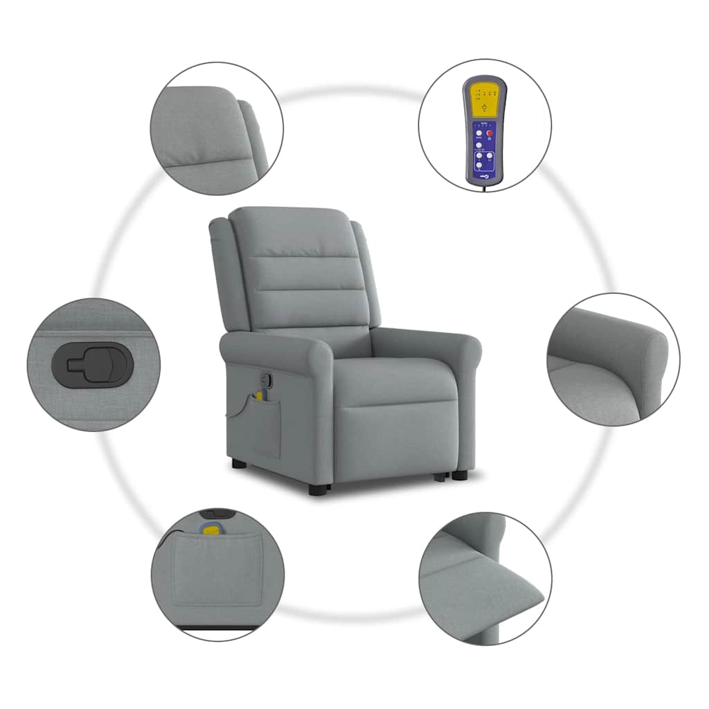 Elektrisk Massagefåtölj Ljusgrå med uppresningshjälp tyg