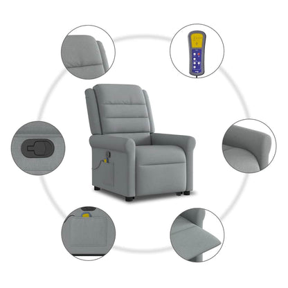 Elektrisk Massagefåtölj Ljusgrå med uppresningshjälp tyg