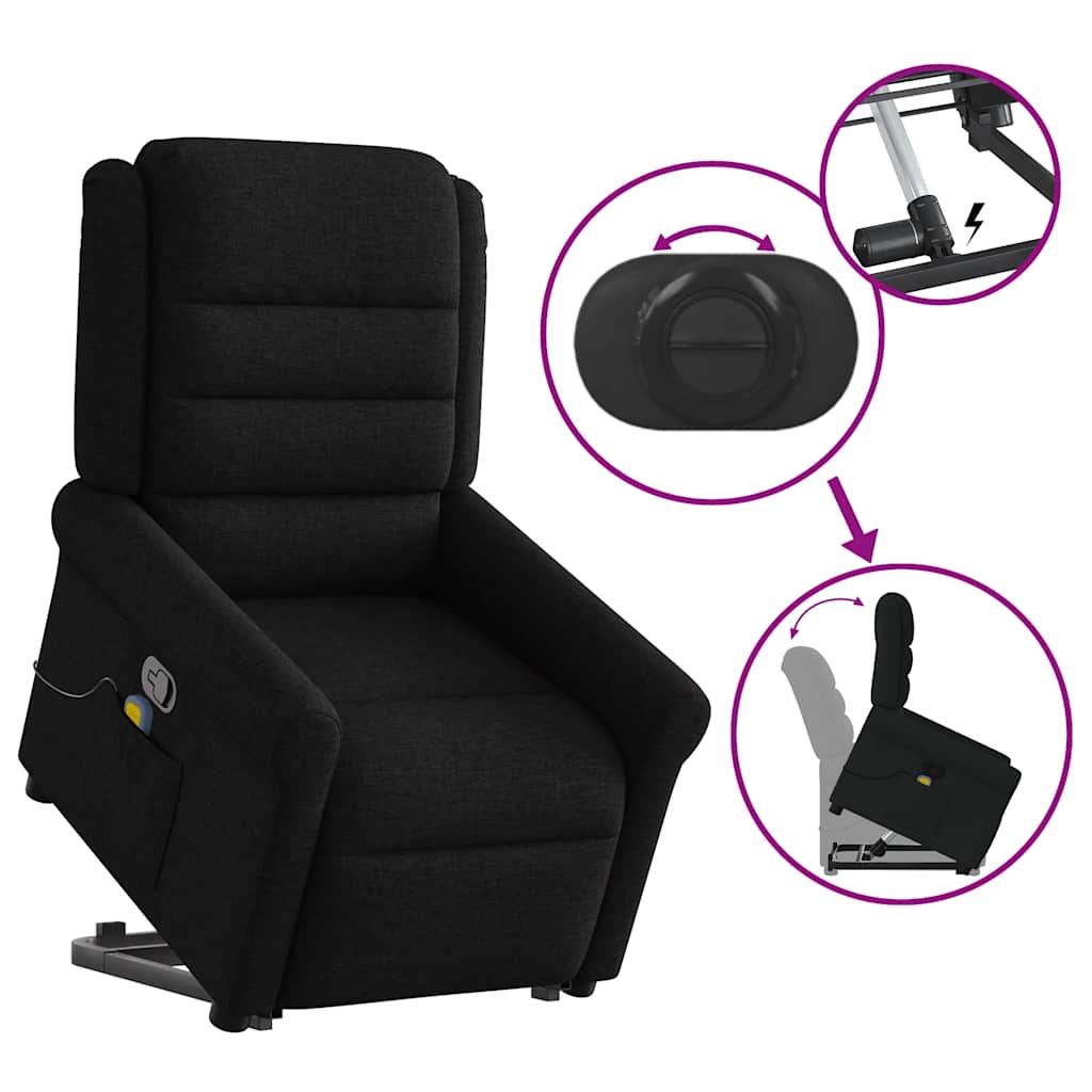 Elektrisk Massagefåtölj Svart med uppresningshjälp tyg