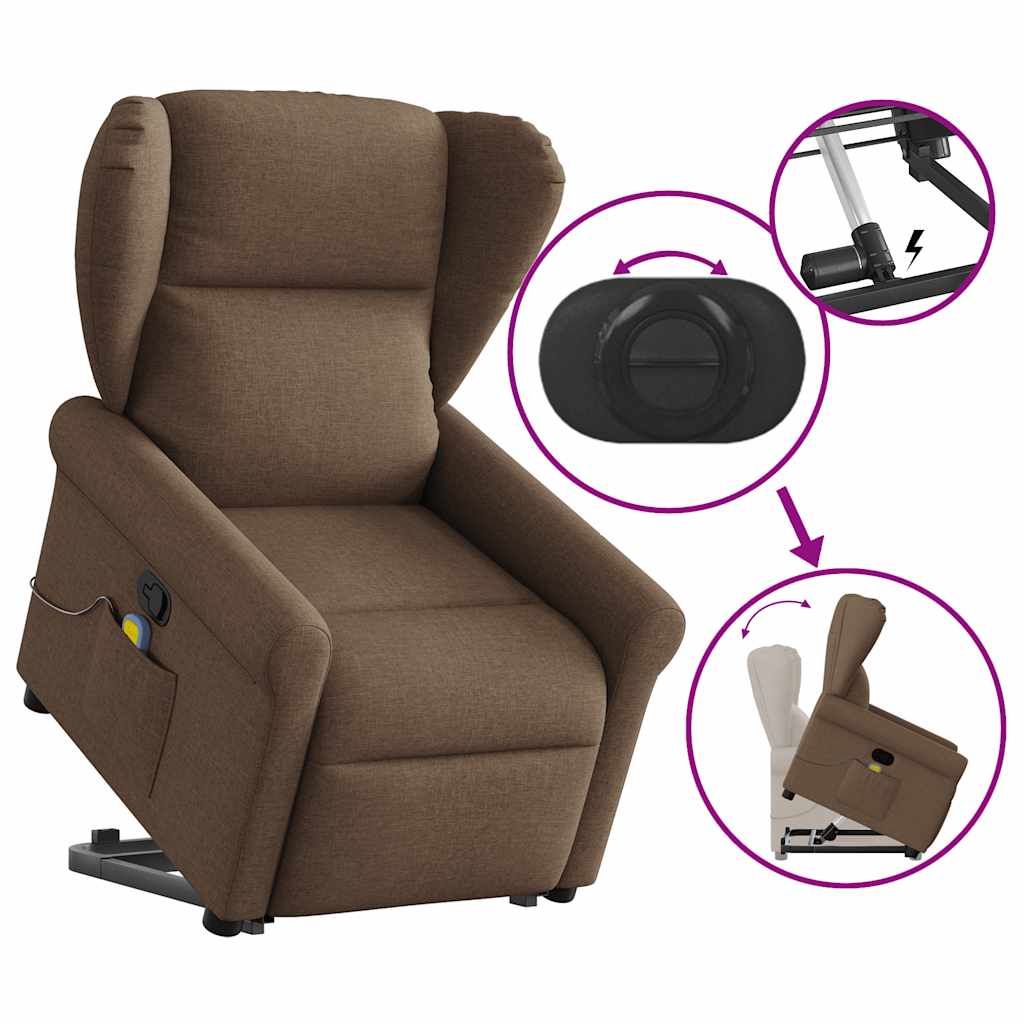Elektrisk Massagefåtölj Brun med uppresningshjälp tyg