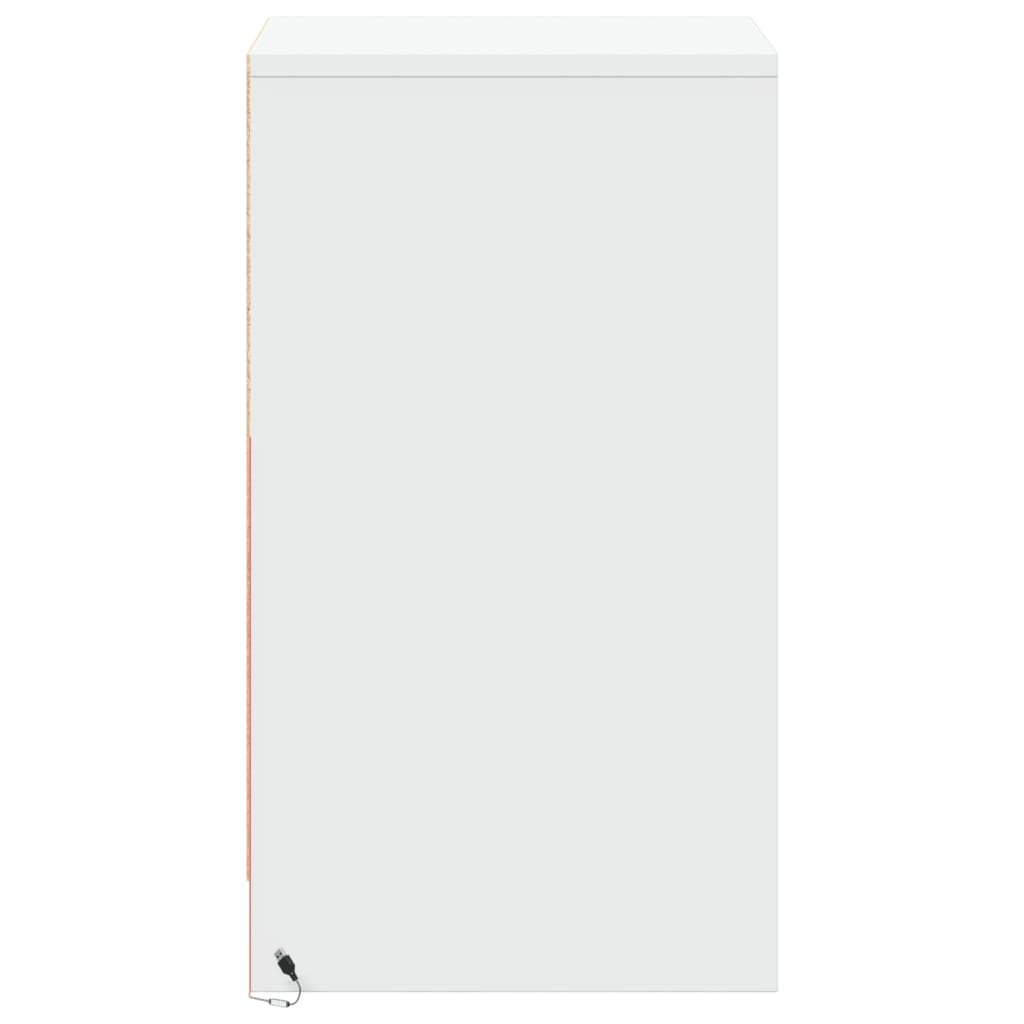 Sängbord med LED-lampor 2 st vit konstruerat trä