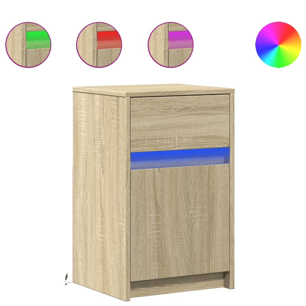 Sängbord med LED-lampor 2 st sonoma-ek konstruerat trä