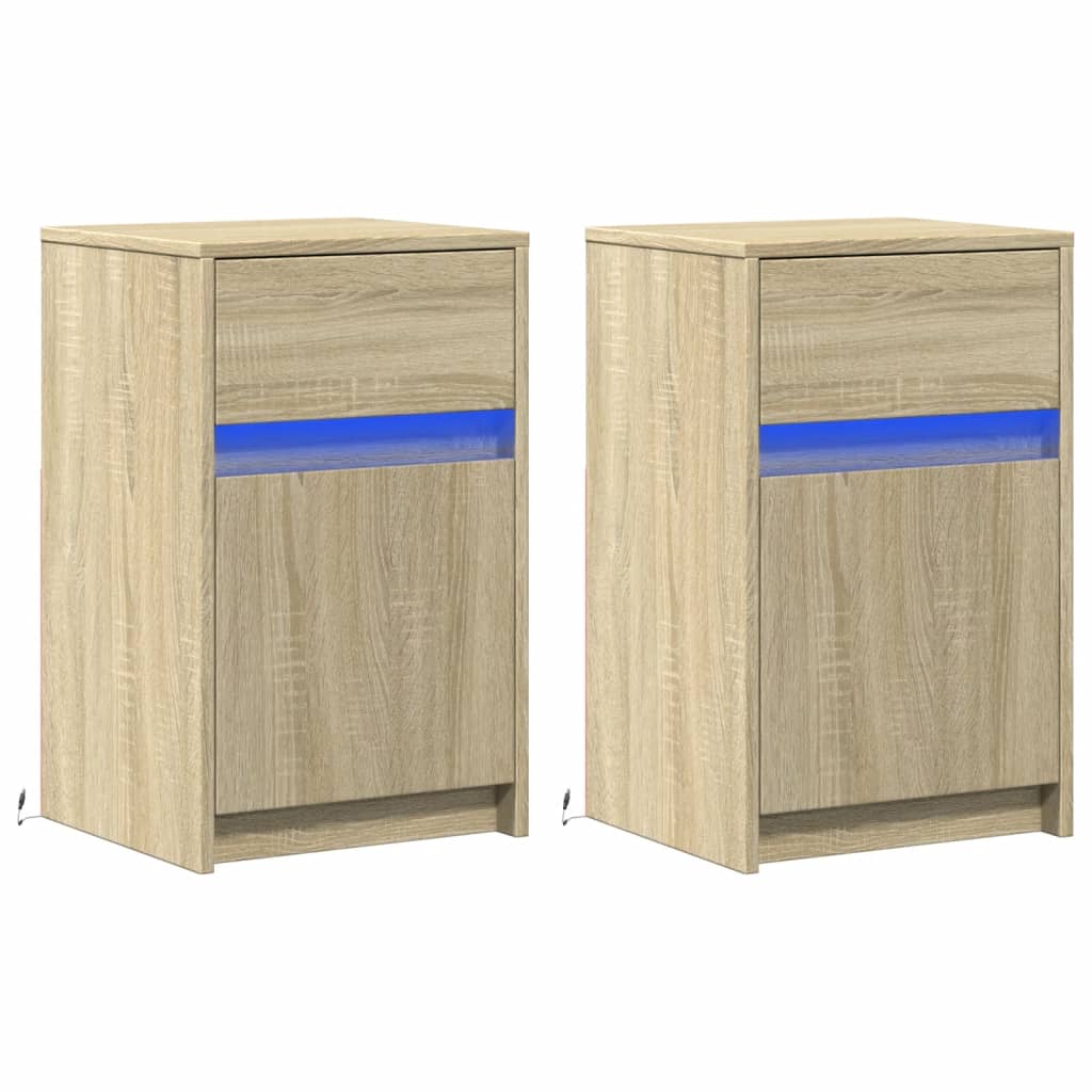 Sängbord med LED-lampor 2 st sonoma-ek konstruerat trä