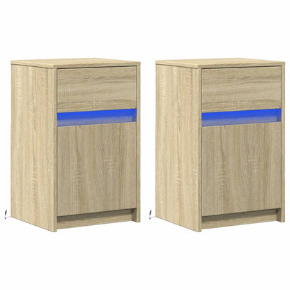 Sängbord med LED-lampor 2 st sonoma-ek konstruerat trä