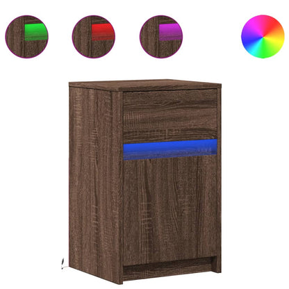 Sängbord med LED-lampor 2 st brun ek konstruerat trä
