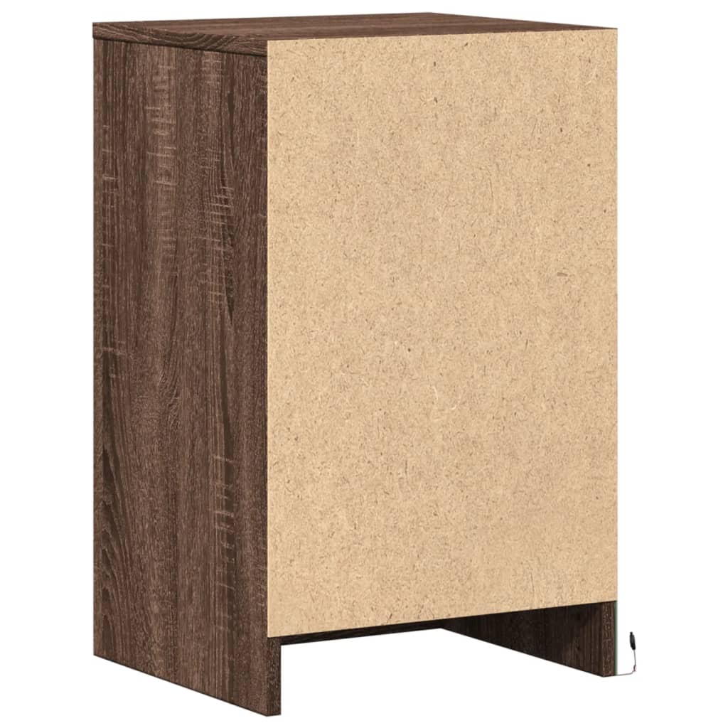 Sängbord med LED-lampor 2 st brun ek konstruerat trä