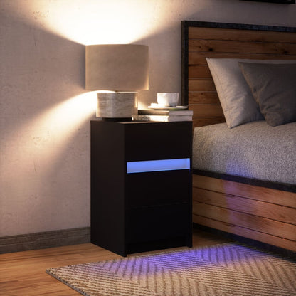 Sängbord med LED-lampor svart konstruerat trä