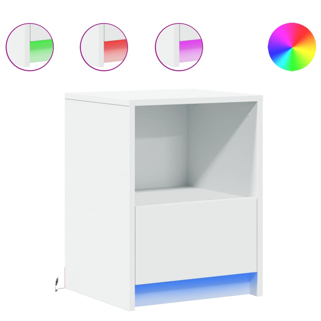 Sängbord med LED-lampor 2 st vit konstruerat trä