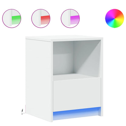 Sängbord med LED-lampor 2 st vit konstruerat trä