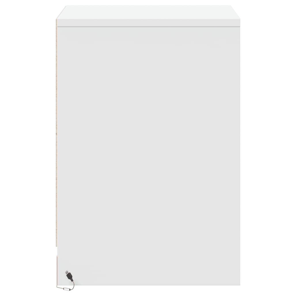 Sängbord med LED-lampor 2 st vit konstruerat trä