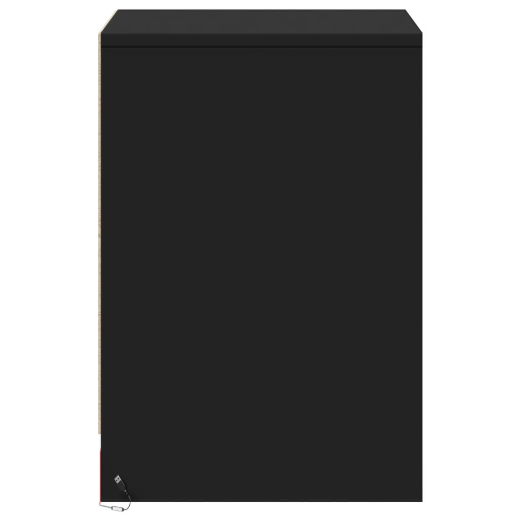 Sängbord med LED-lampor 2 st svart konstruerat trä