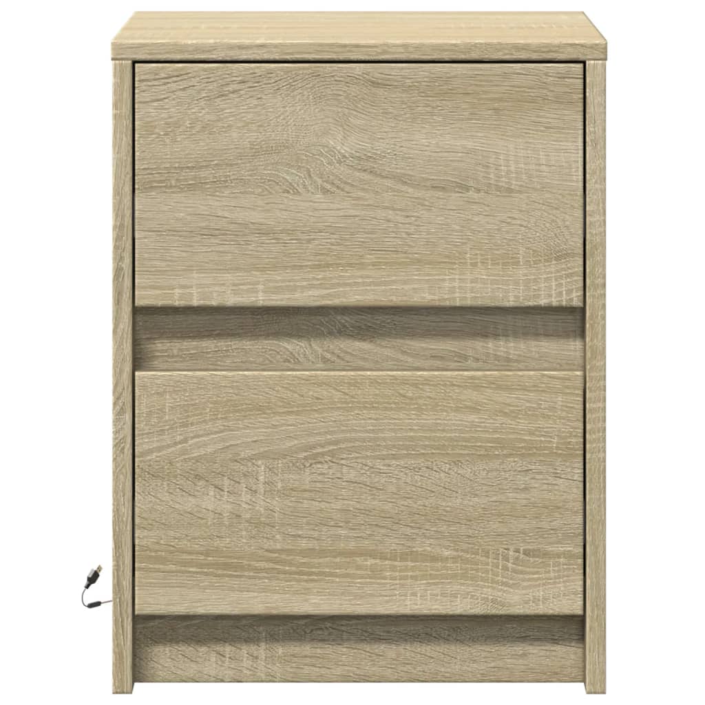 Sängbord med LED-lampor 2 st sonoma-ek konstruerat trä