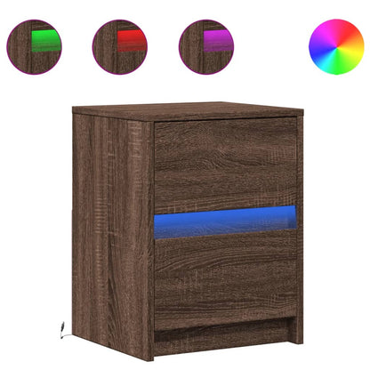 Sängbord med LED-lampor 2 st brun ek konstruerat trä